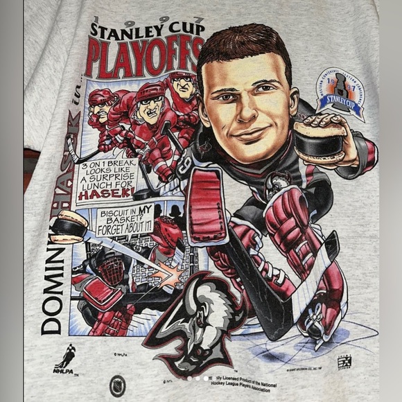 Vintage 1997 NHL Stanley Cup Buffalo Sabres DOMINIK HASEK Goathead T-Shirt Large - Picture 3 of 4